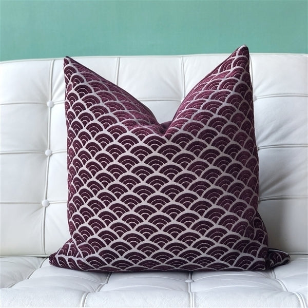 Pillow Decor Burgundy Seigaiha Scallop Velvet Throw Pillow 19x19 Square Image 4