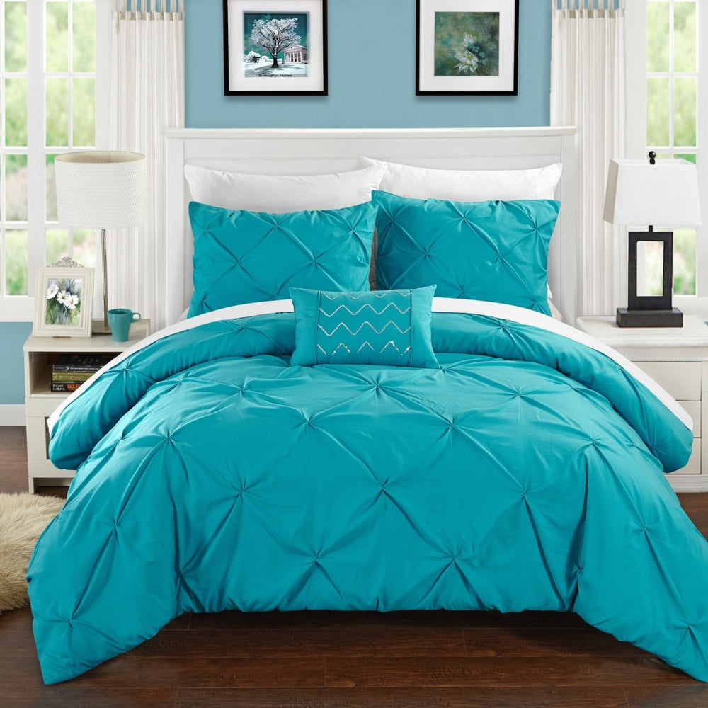 Weber 8 Piece Duvet Cover Set Pinch Pleat Ruffled Design Embellished Zipper Closure Bedding Image 2