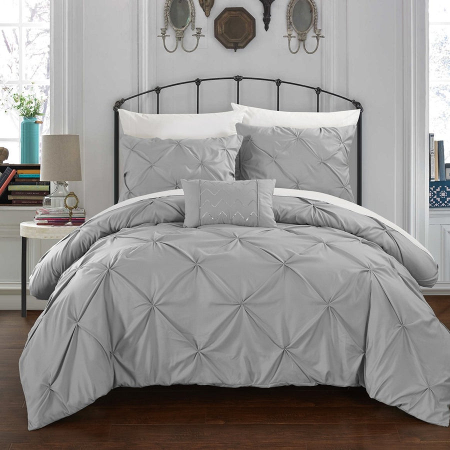 Weber 8 Piece Duvet Cover Set Pinch Pleat Ruffled Design Embellished Zipper Closure Bedding Image 1