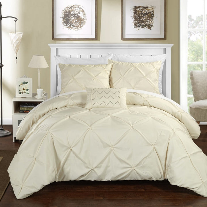 Weber 8 Piece Duvet Cover Set Pinch Pleat Ruffled Design Embellished Zipper Closure Bedding Image 3