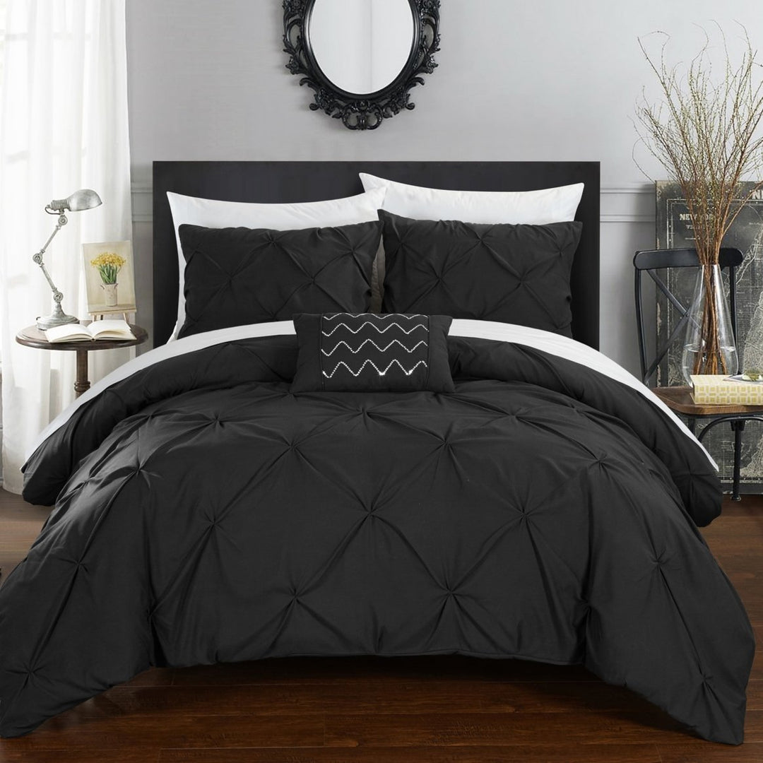 Weber 8 Piece Duvet Cover Set Pinch Pleat Ruffled Design Embellished Zipper Closure Bedding Image 4