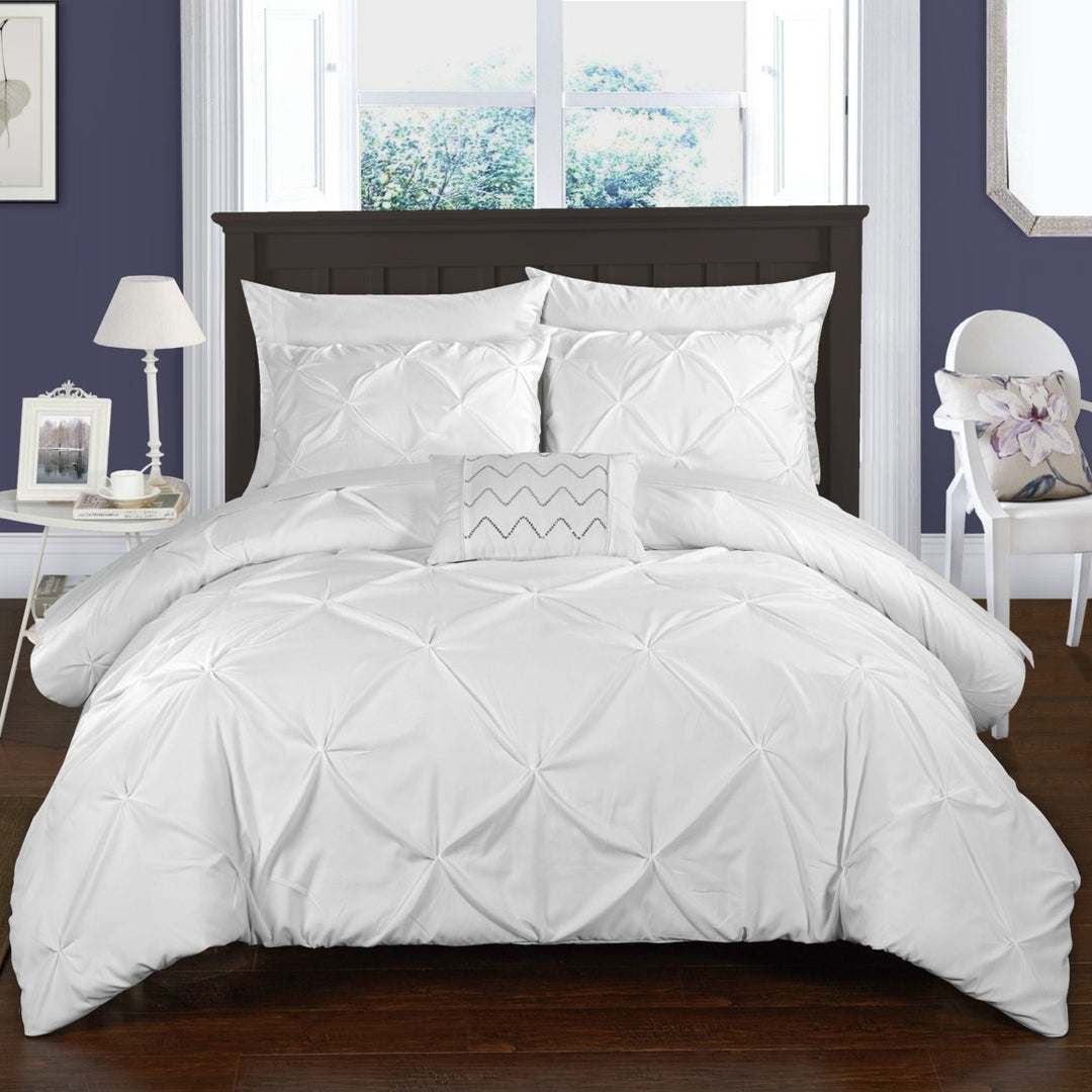 Weber 8 Piece Duvet Cover Set Pinch Pleat Ruffled Design Embellished Zipper Closure Bedding Image 5