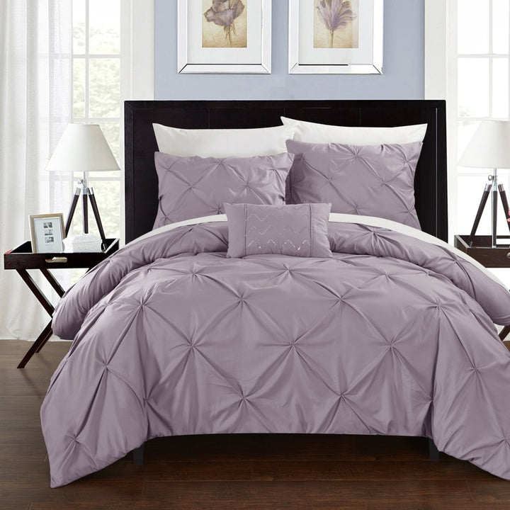 Weber 8 Piece Duvet Cover Set Pinch Pleat Ruffled Design Embellished Zipper Closure Bedding Image 6