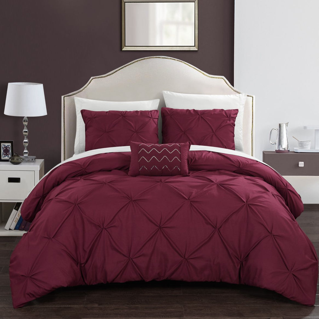 Weber 8 Piece Duvet Cover Set Pinch Pleat Ruffled Design Embellished Zipper Closure Bedding Image 8