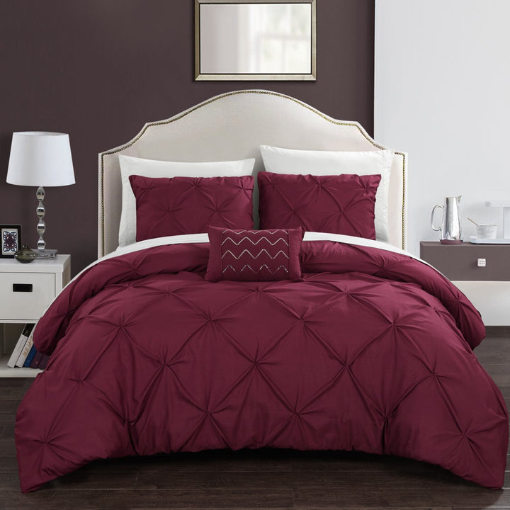 Weber 8 Piece Duvet Cover Set Pinch Pleat Ruffled Design Embellished Zipper Closure Bedding Image 1