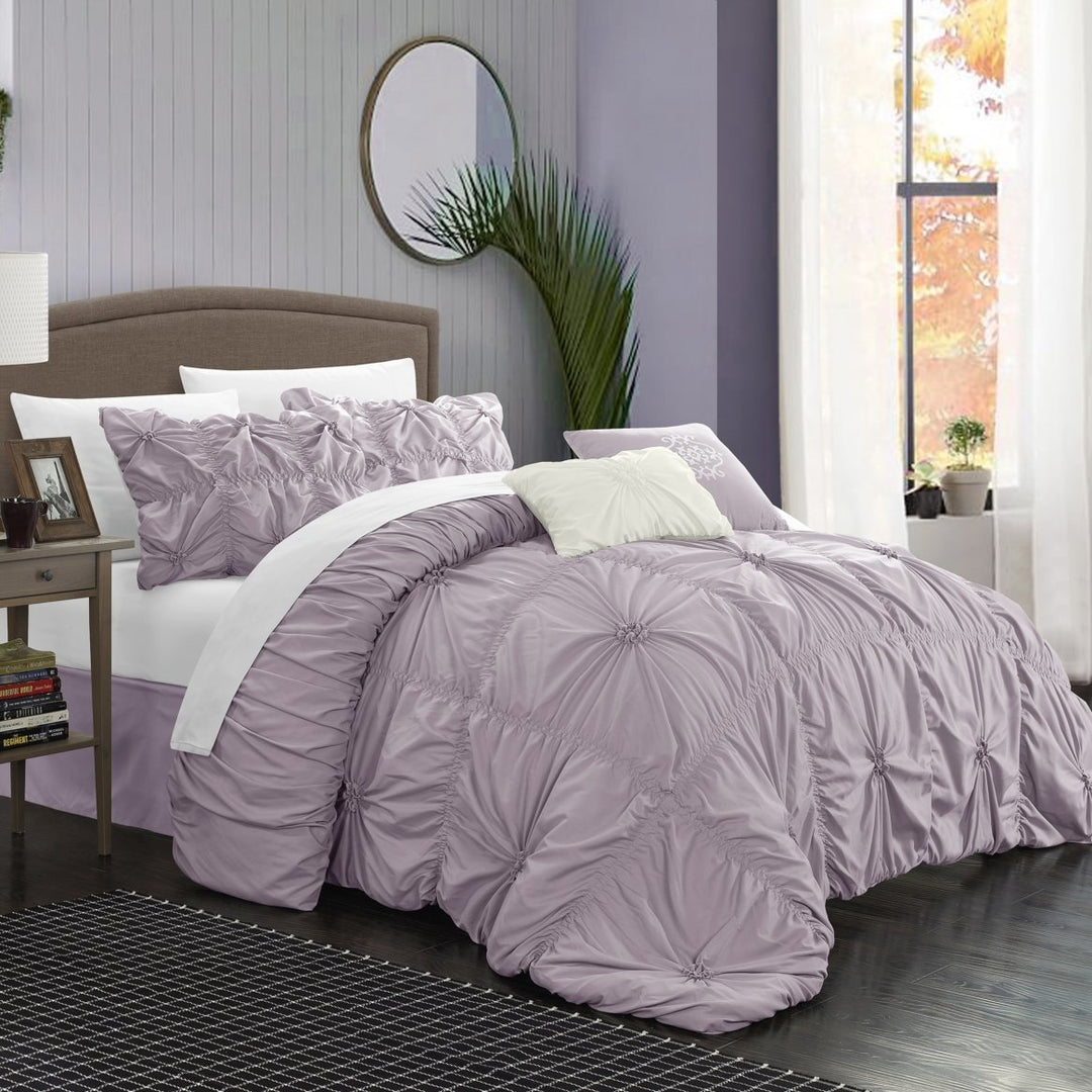 Hilton 10 Piece Comforter Set Floral Pinch Pleated Ruffled Designer Embellished Bed in a Bag Bedding Image 3