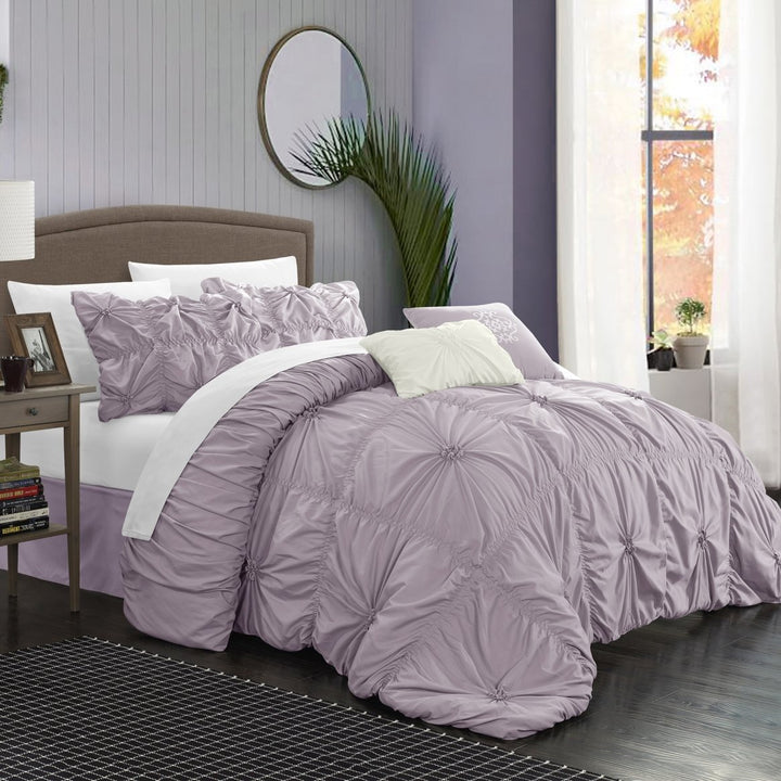 Hilton 10 Piece Comforter Set Floral Pinch Pleated Ruffled Designer Embellished Bed in a Bag Bedding Image 1