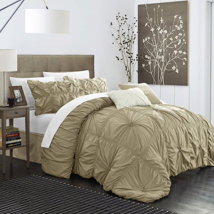 Hilton 10 Piece Comforter Set Floral Pinch Pleated Ruffled Designer Embellished Bed in a Bag Bedding Image 4