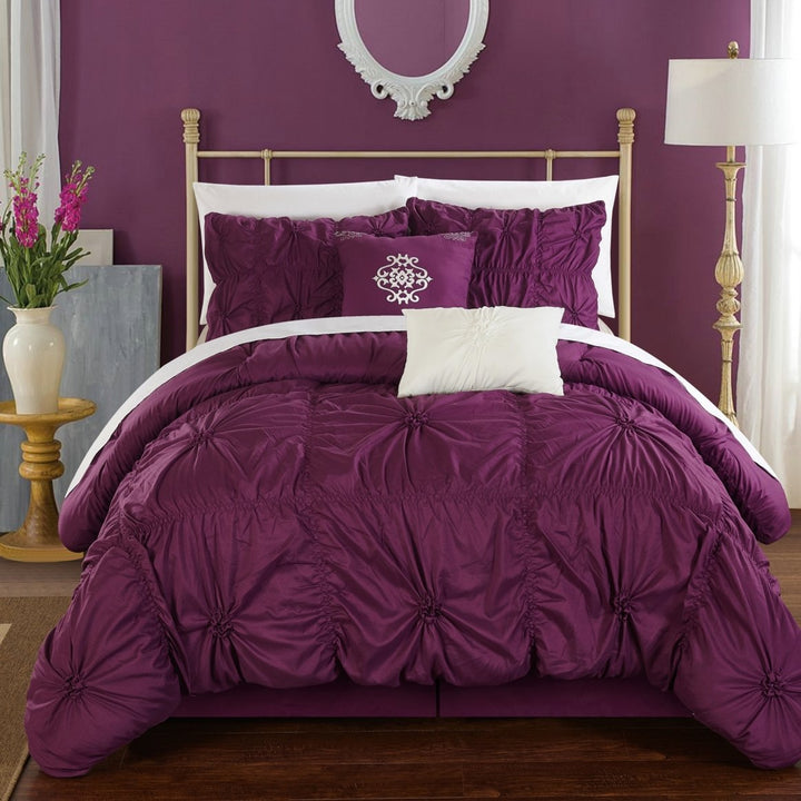 Hilton 10 Piece Comforter Set Floral Pinch Pleated Ruffled Designer Embellished Bed in a Bag Bedding Image 6