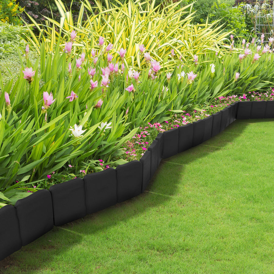 8 Feet Black Faux Stone Rock Look Flower Bed Border Garden Weatherproof Decorative Plastic Edging Image 1