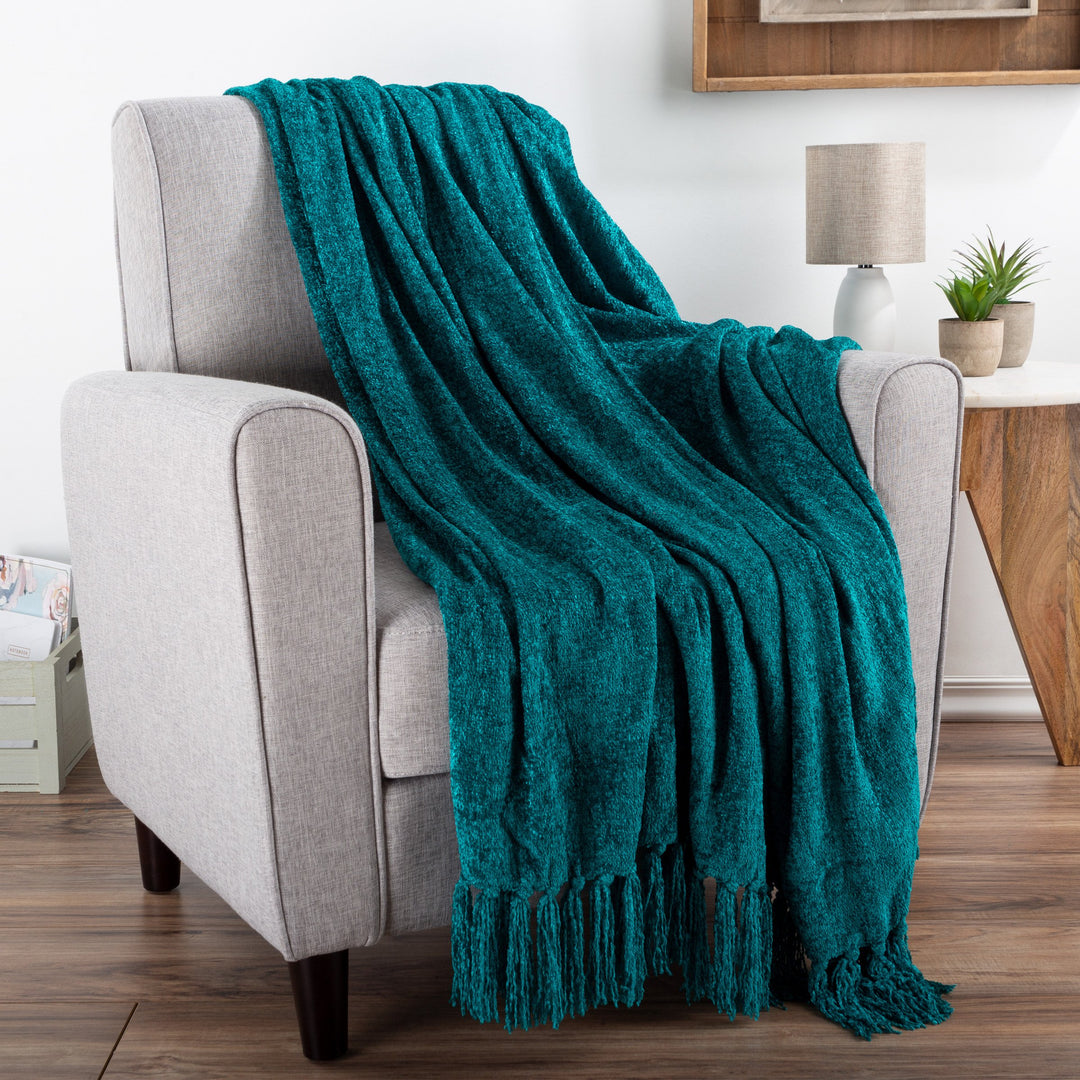 Chenille Throw Blanket- For Couch, Bed, Sofa and Chair-Oversized 60 x 70- Lightweight,Soft and Shiny Image 2