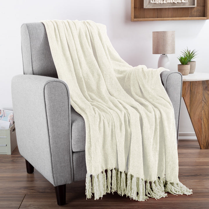 Chenille Throw Blanket- For Couch, Bed, Sofa and Chair-Oversized 60 x 70- Lightweight,Soft and Shiny Image 3
