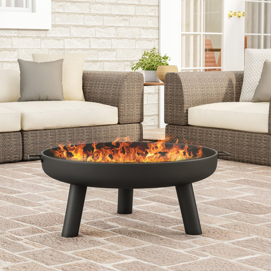 Outdoor Fire Pit- Raised Steel Bowl for Above Ground Wood Burning- Side Handles and Storage Cover- for Patios, Backyards Image 1