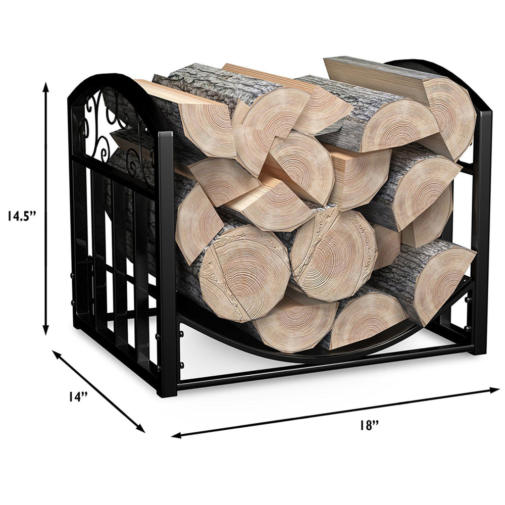 Firewood Rack Holder With Decorative Scroll Design- Metal Outdoor Indoor Log Storage Bin for Fireplace Firepit Image 2