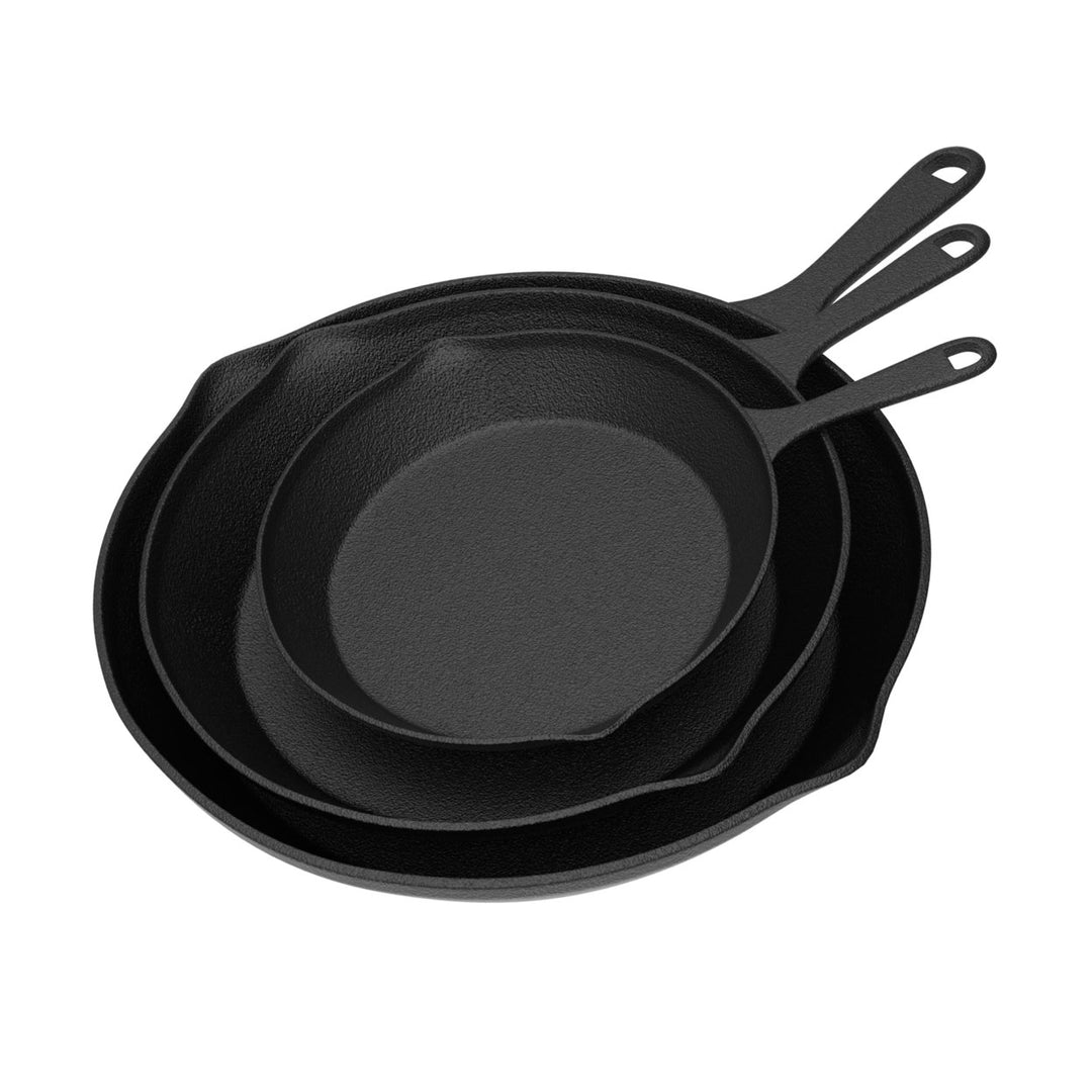 Frying Pans-Set of 3 Matching Cast Iron Pre-Seasoned Nonstick Skillets 6, 8, 10 Inch Cook Eggs, Meat and More Image 6