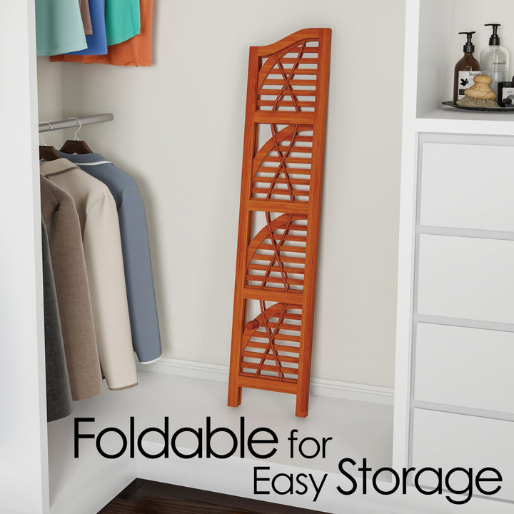 Folding Corner Shelf- 4 Tier Wooden Bookcase- For Display Shelving for Living Room, Bathroom, Kitchen or Office Image 3