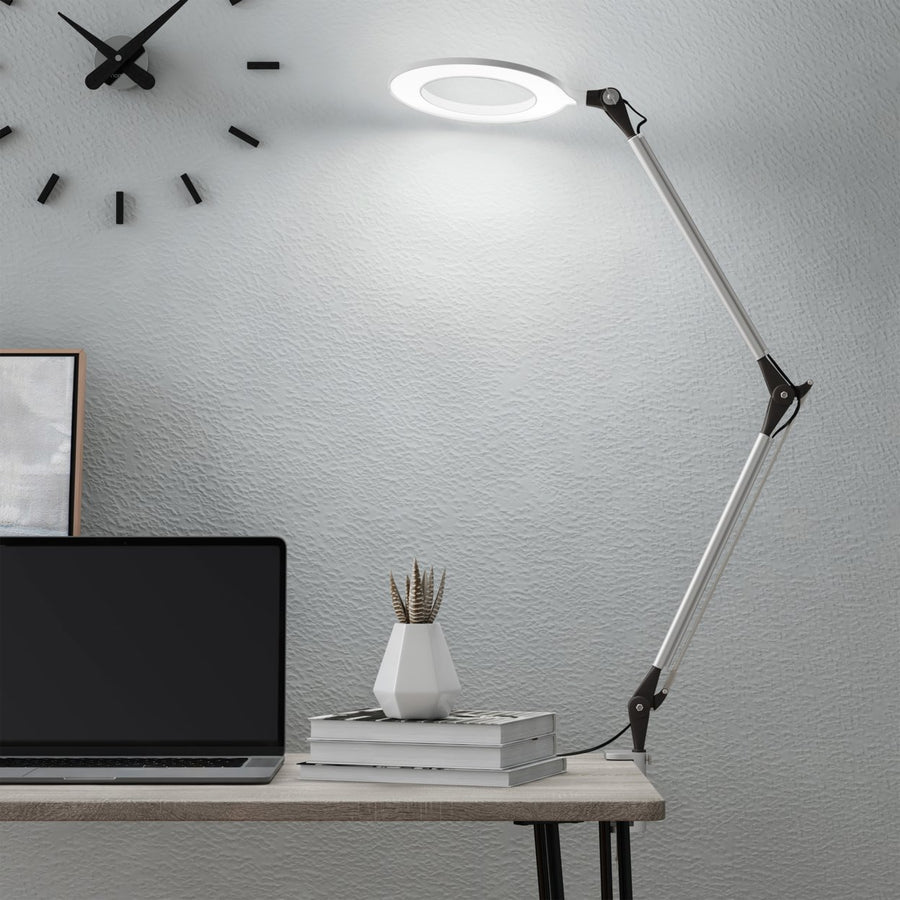 LED Swing Arm Task Lamp with Clamp Stepless Dimming High CRI 95 Eye Friendly Light Image 1