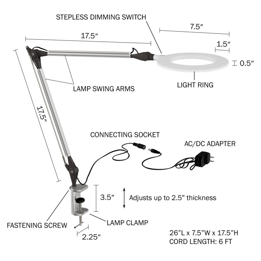 LED Swing Arm Task Lamp with Clamp Stepless Dimming High CRI 95 Eye Friendly Light Image 2