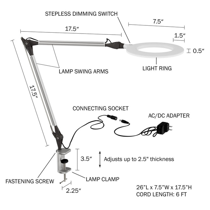 LED Swing Arm Task Lamp with Clamp Stepless Dimming High CRI 95 Eye Friendly Light Image 2