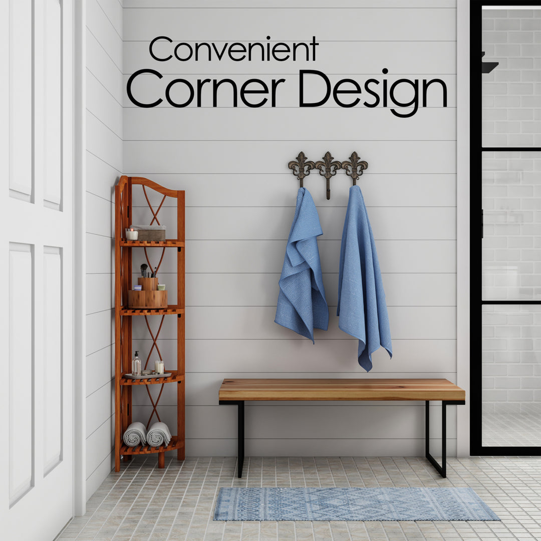 Folding Corner Shelf- 4 Tier Wooden Bookcase- For Display Shelving for Living Room, Bathroom, Kitchen or Office Image 4