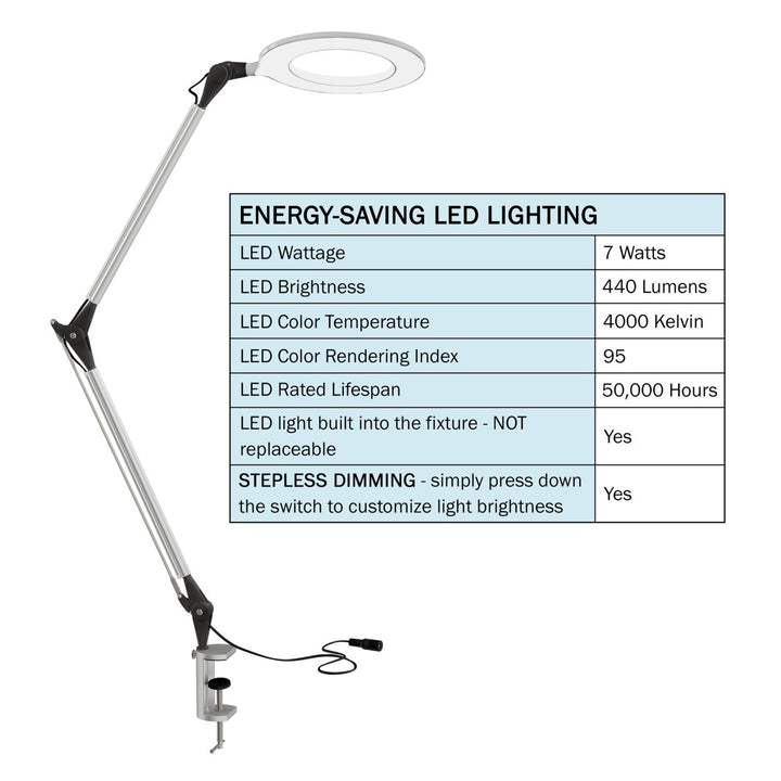 LED Swing Arm Task Lamp with Clamp Stepless Dimming High CRI 95 Eye Friendly Light Image 5