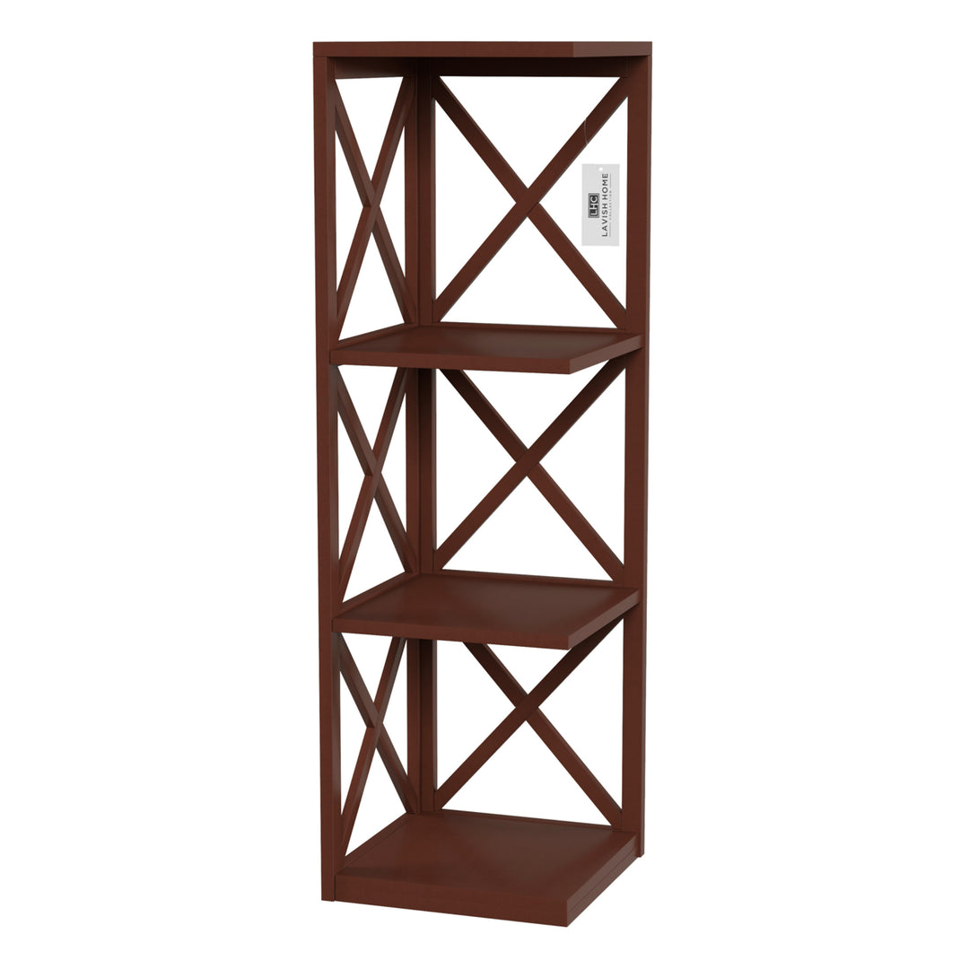4-Shelf Corner Bookcase- Open Criss-Cross Style Etagere Shelving Unit for Decoration, Storage and Display Image 5