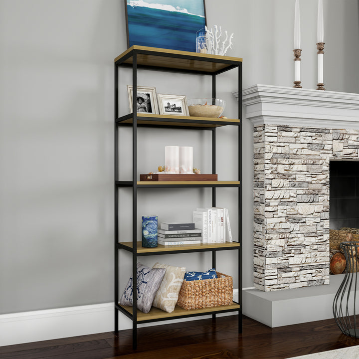 5-Tier Bookshelf-Open Industrial Style Etagere Shelving Unit for Rustic Decoration, Storage and Display Image 1