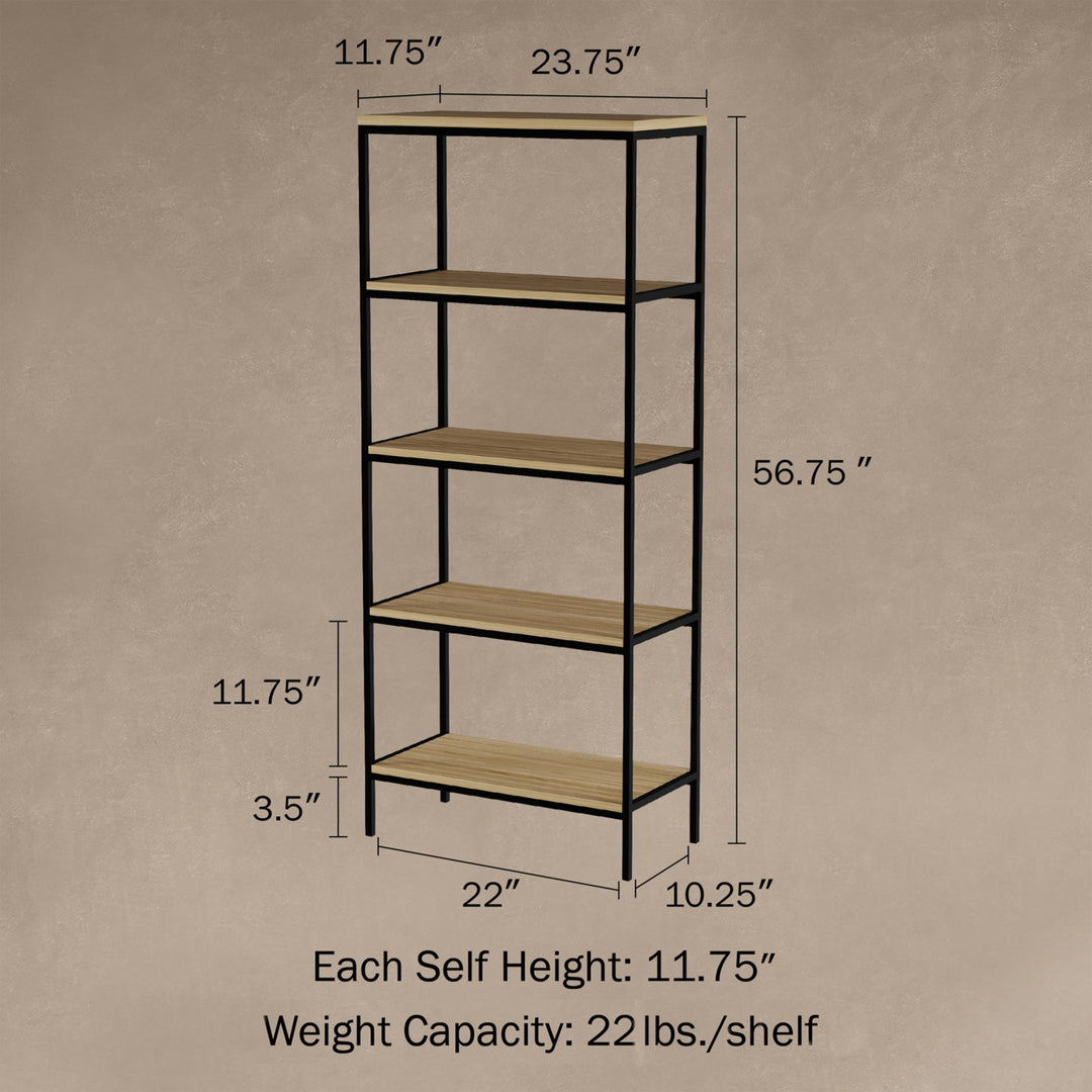 5-Tier Bookshelf-Open Industrial Style Etagere Shelving Unit for Rustic Decoration, Storage and Display Image 2