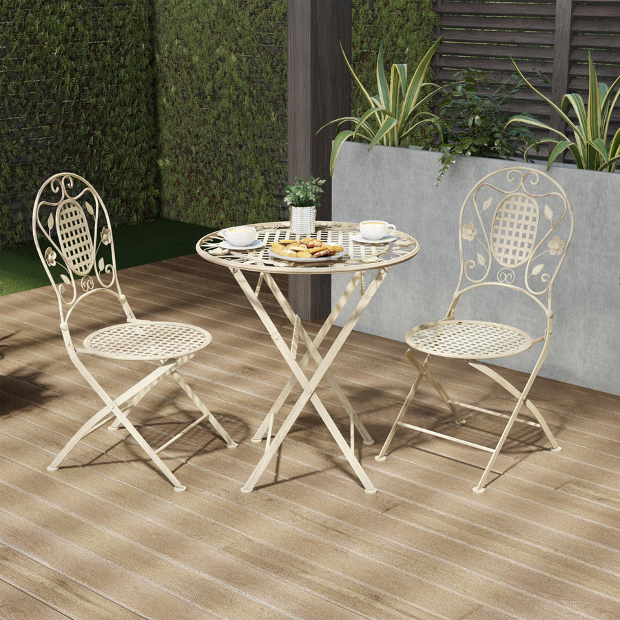 Folding Bistro Set 3 PC Table and Chairs with Lattice Leaf Design  Outdoor Furniture for Garden, Patio Image 1