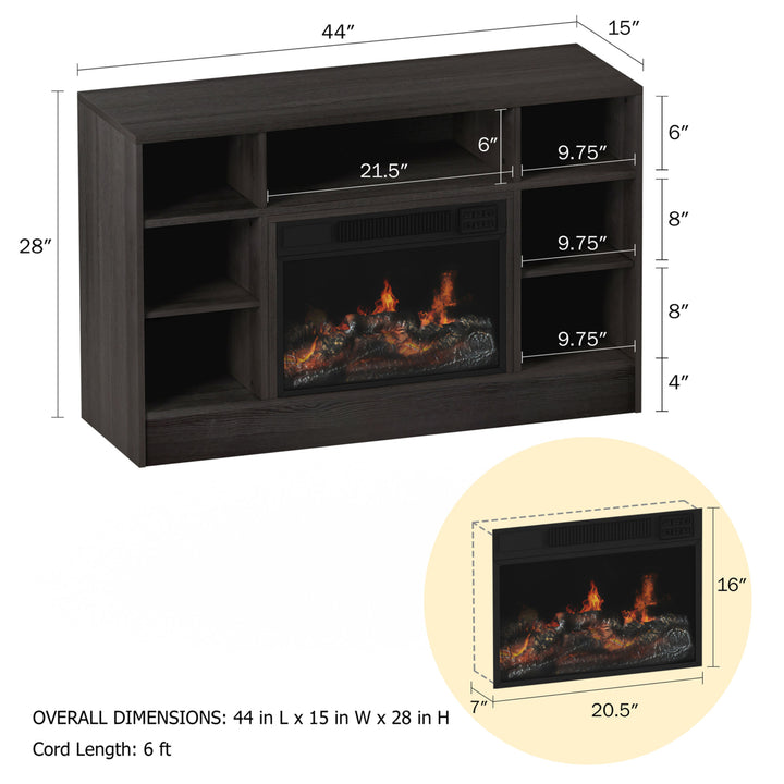 Electric Fireplace Gray TV Stand Console with Media Shelves, Remote Control, LED Flames, Adjustable Heat and Light Image 2