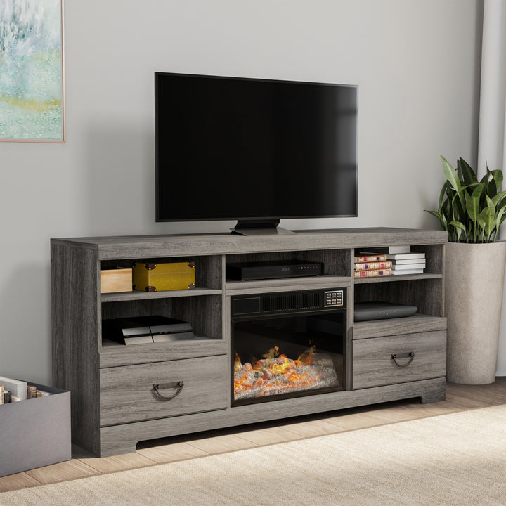 Electric Fireplace TV Console Media Shelves Two Drawers,Remote Control, LED Flames, Adjustable Heat and Light Image 1