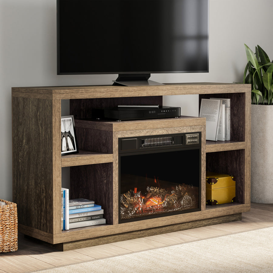 Electric Fireplace TV Stand Console, Media Shelves, Remote Control, LED Flames, Adjustable Heat and Light Image 1