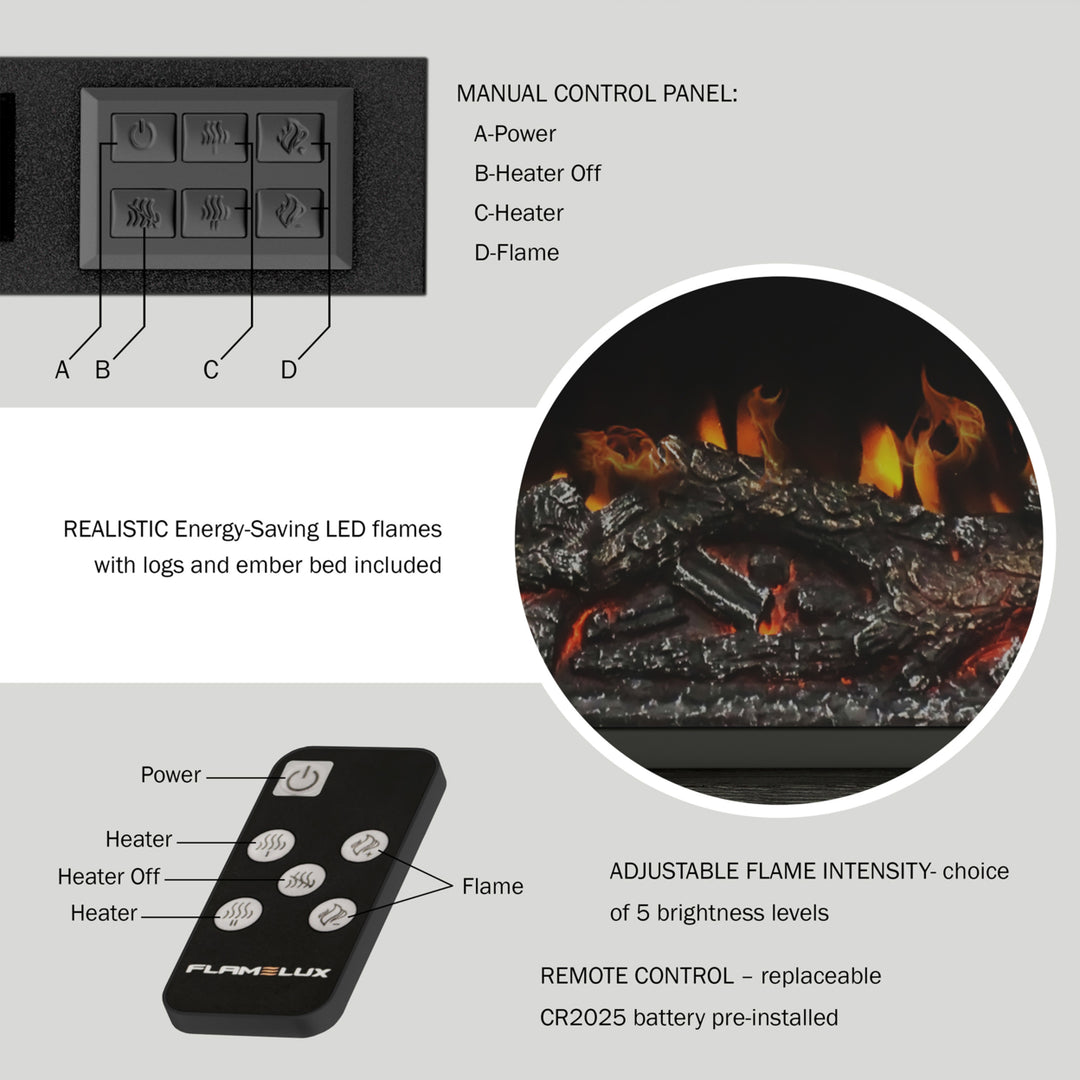 Electric Fireplace Gray TV Stand Console with Media Shelves, Remote Control, LED Flames, Adjustable Heat and Light Image 4