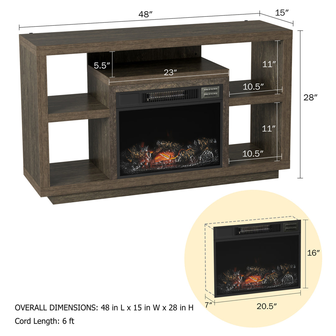 Electric Fireplace TV Stand Console, Media Shelves, Remote Control, LED Flames, Adjustable Heat and Light Image 2