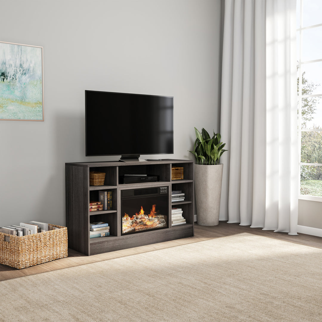 Electric Fireplace Gray TV Stand Console with Media Shelves, Remote Control, LED Flames, Adjustable Heat and Light Image 5