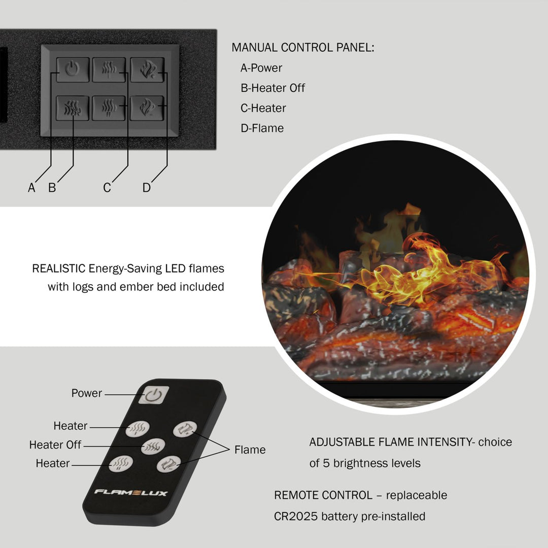 Electric Fireplace TV Console Media Shelves Two Drawers,Remote Control, LED Flames, Adjustable Heat and Light Image 4