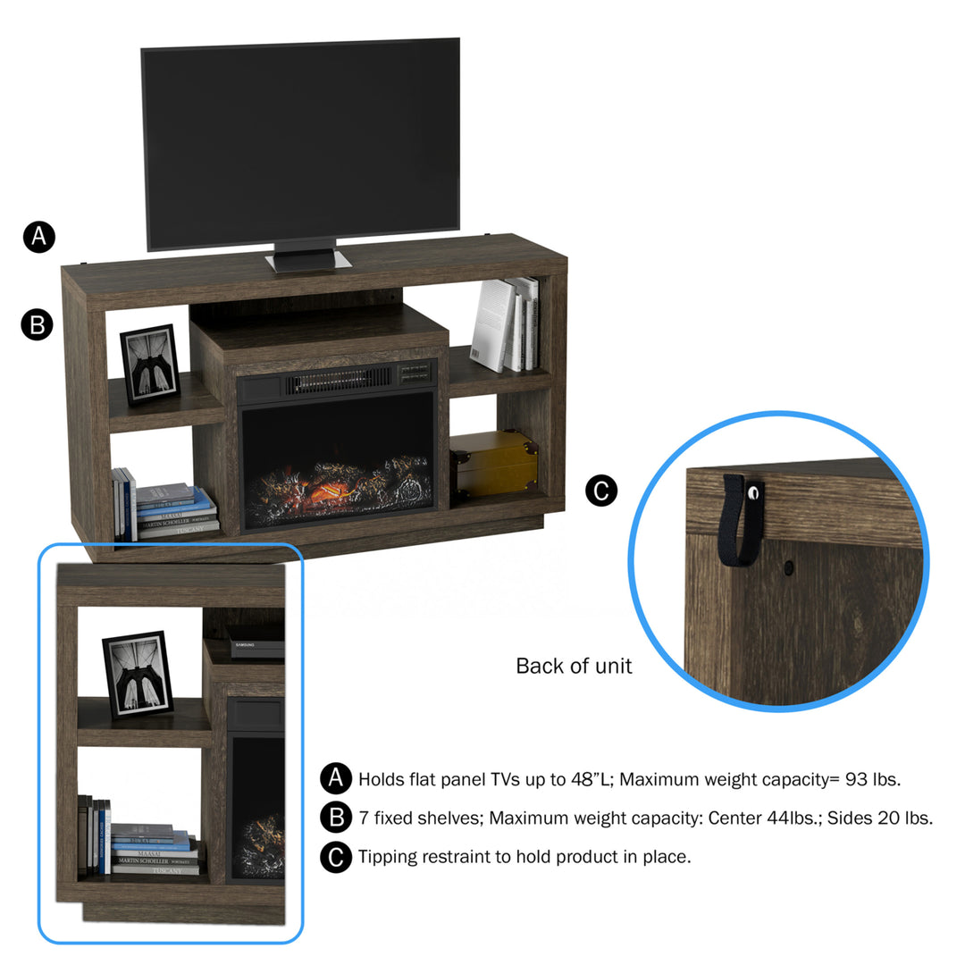 Electric Fireplace TV Stand Console, Media Shelves, Remote Control, LED Flames, Adjustable Heat and Light Image 3