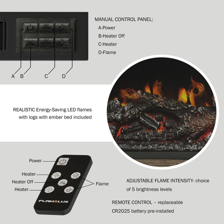 Electric Fireplace TV Stand Console, Media Shelves, Remote Control, LED Flames, Adjustable Heat and Light Image 4