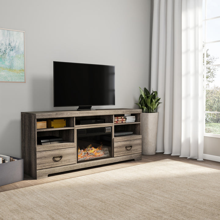 Electric Fireplace TV Console Media Shelves Two Drawers,Remote Control, LED Flames, Adjustable Heat and Light Image 5