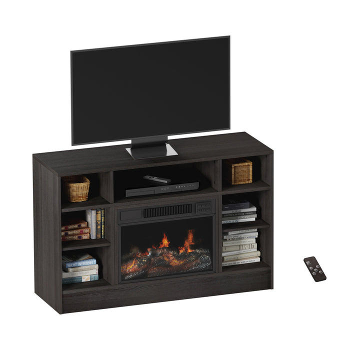 Electric Fireplace Gray TV Stand Console with Media Shelves, Remote Control, LED Flames, Adjustable Heat and Light Image 7