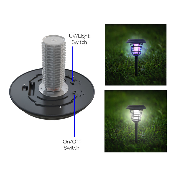 Solar Powered Light, Mosquito and Insect Bug Zapper-LED/UV Radiation Outdoor Stake Landscape Pathway Image 4