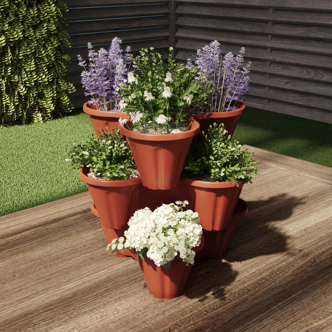 Stackable Flower Pot Tower Set of 3 Vertical Plastic Planters Indoor Outdoor Image 1