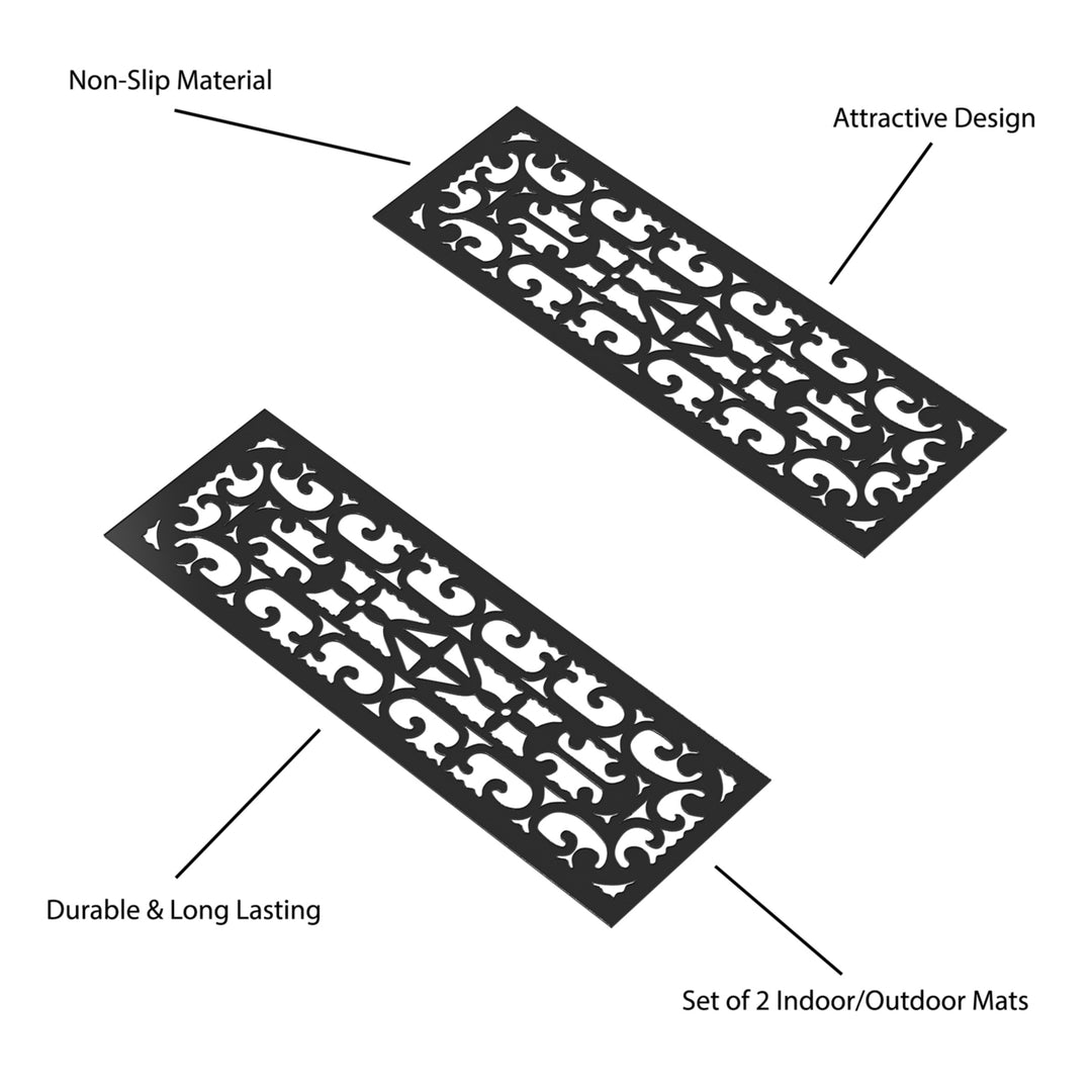 Non-Slip Stair Mats with Traction Control Grip- Heavy Duty Rubber Tread, Ornate Design For Indoor/Outdoor Use, Set of 2 Image 3