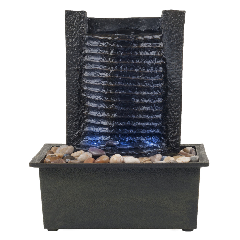 Indoor Water Fountain With LED Lights- Lighted Waterfall Tabletop Fountain With Stone Wall and Soothing Sound Image 2