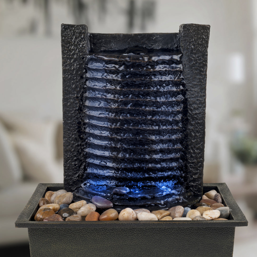 Indoor Water Fountain With LED Lights- Lighted Waterfall Tabletop Fountain With Stone Wall and Soothing Sound Image 3
