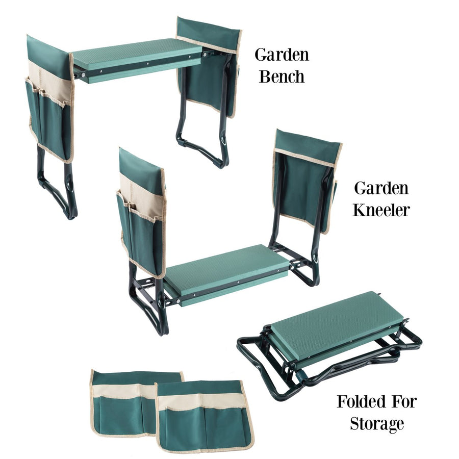 Gardening Kneeling Bench- Foldable Foam Pad Stool for Kneelers- 2 Tool Pouches and Handles Gardening Yardwork Image 1