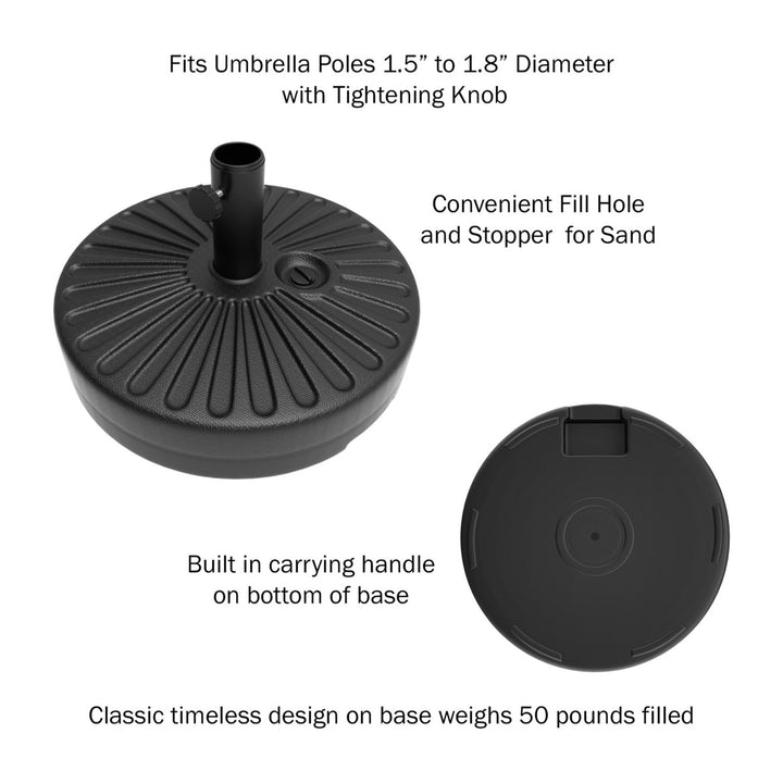 Patio Umbrella Base Round Weighted Holder Black 20x20 inches Fill with Sand Image 3