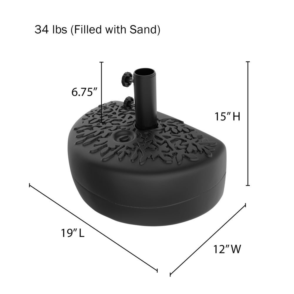 Half Moon Umbrella Base 34 Pound Weighted Semicircle Stand- Fill with Sand - For Outdoor Use on Patios, Balconies Image 2
