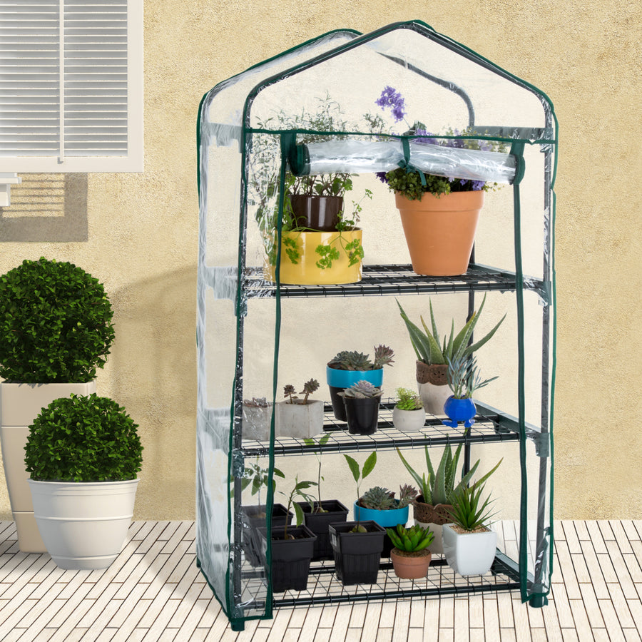 3-Tier Greenhouse Outdoor Gardening Hot House with Zippered Cover and Metal Shelves for Growing Vegetables, Flowers and Image 1