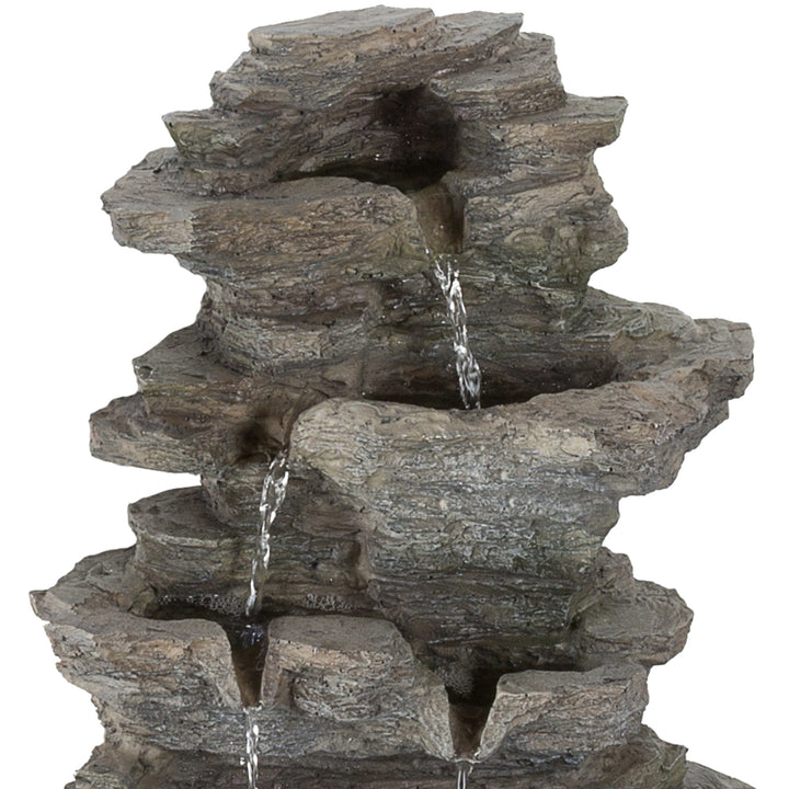 Tabletop Water Fountain with Cascading Rock Waterfall and LED Lights - Tiered Stone Table Fountain Image 4